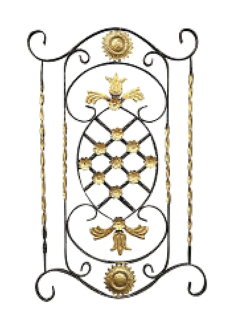 12444 Wrought-Iron Panels & Balusters Wrought iron, black / gold accent — Deco Blossom Kenya